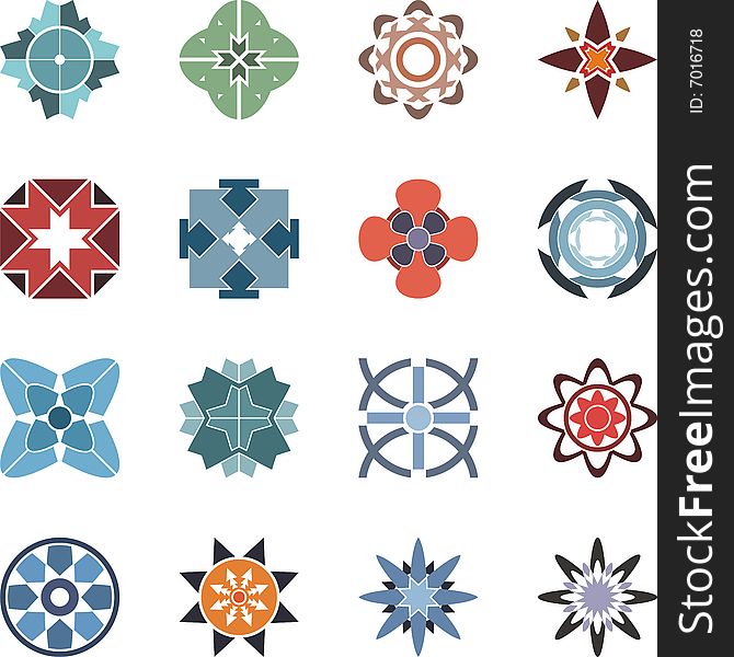 A set of 16 colorful decorative designs and icons, vector series.