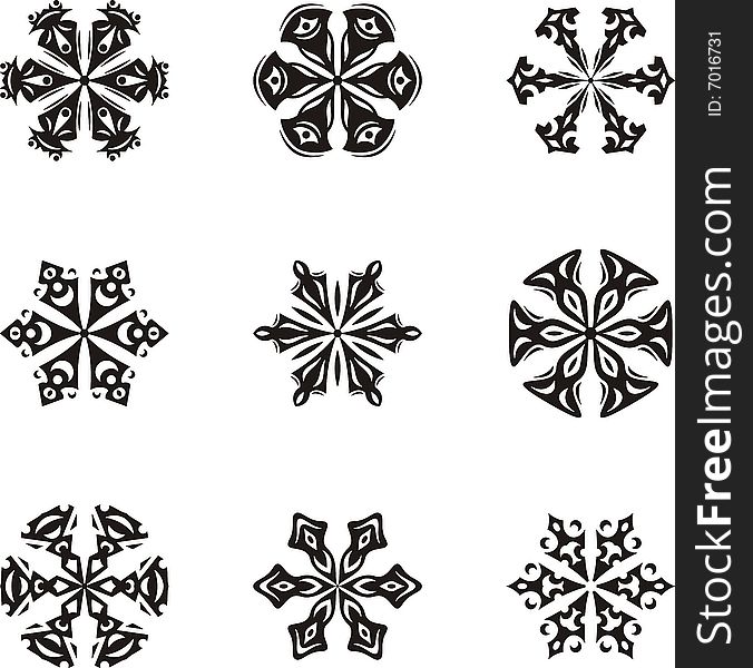 A set of 9 beautiful snowflakes, vector illustration series.