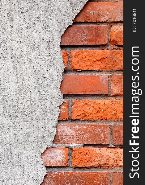 Cracked brick wall with line