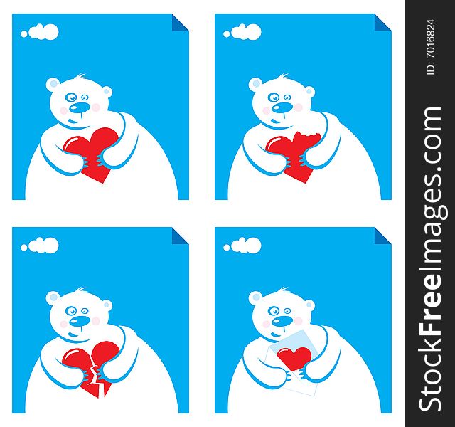 Vector set. Cartoon polar with hearts.