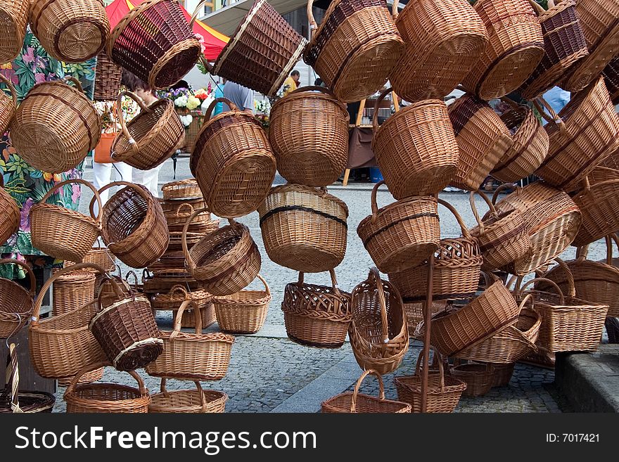 wicker baskets on view in the marketplace