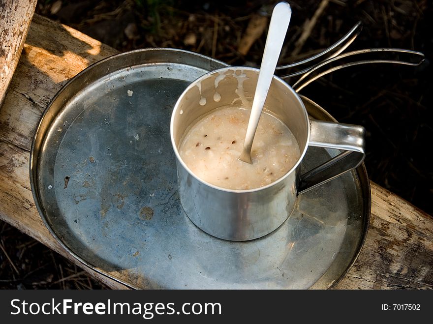 Porridge for a breakfast in hikers camp. Porridge for a breakfast in hikers camp