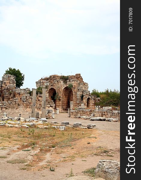 Turkey, Perge. Ancient castle ruins.