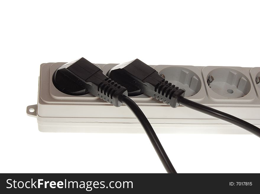 Electric plugs and socket isolated on a white