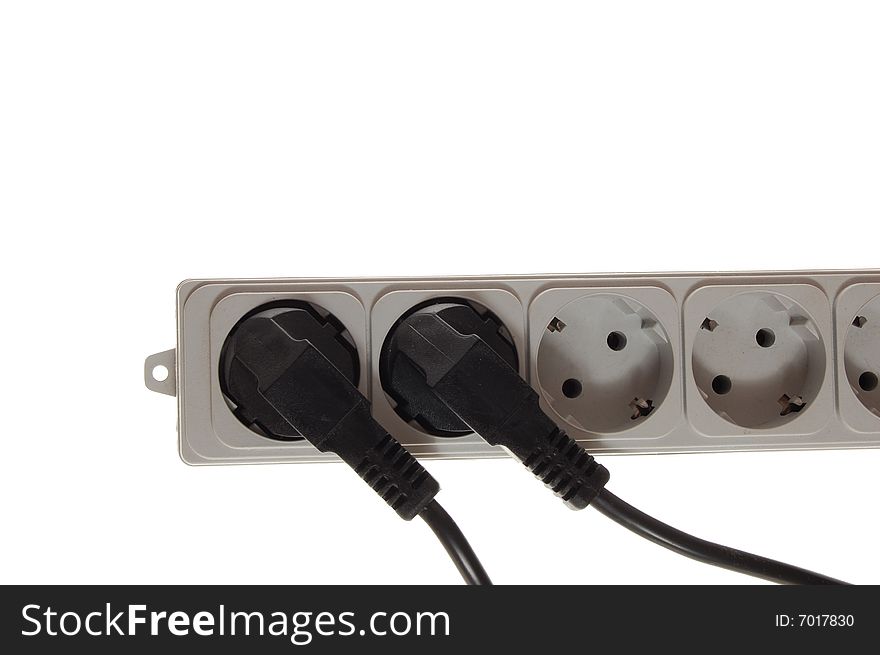 Electric plugs and socket isolated on a white