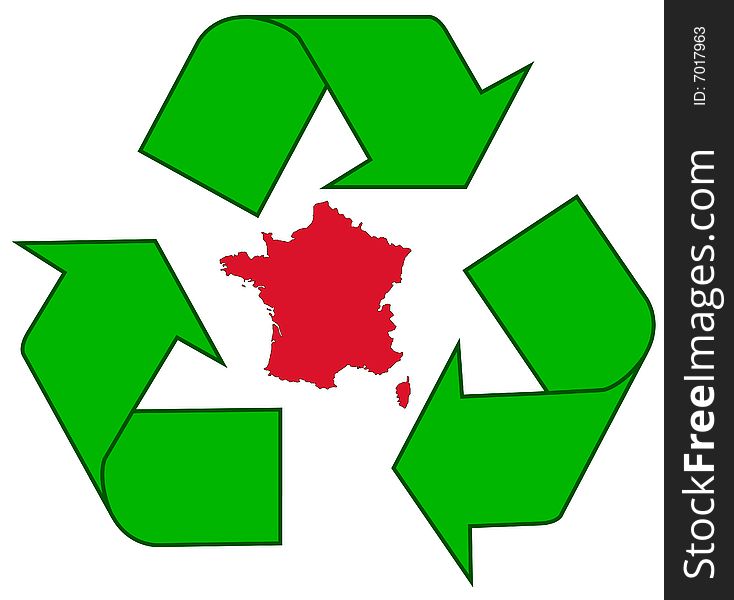 Detailed illustration of the recycling symbol with the France outline inside. Detailed illustration of the recycling symbol with the France outline inside.