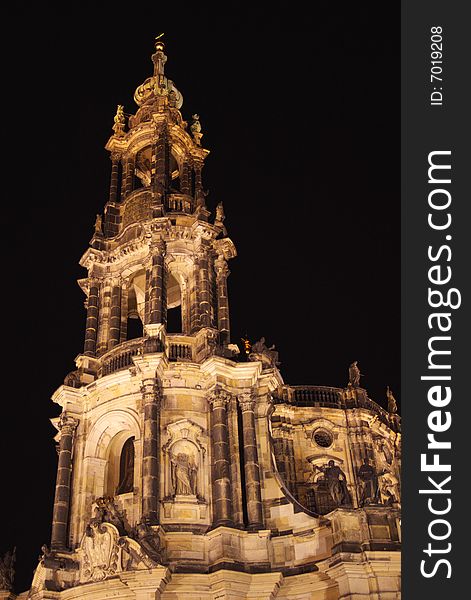Gothic catholic cathedral in night, Dresden, Germany