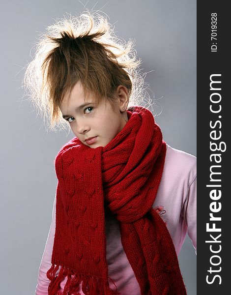 Girl with red scarf portrait. Girl with red scarf portrait