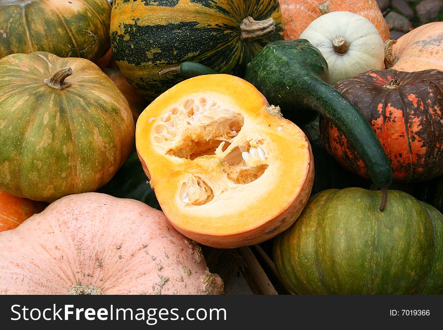 Colourful pumkins ready for sale. Colourful pumkins ready for sale.