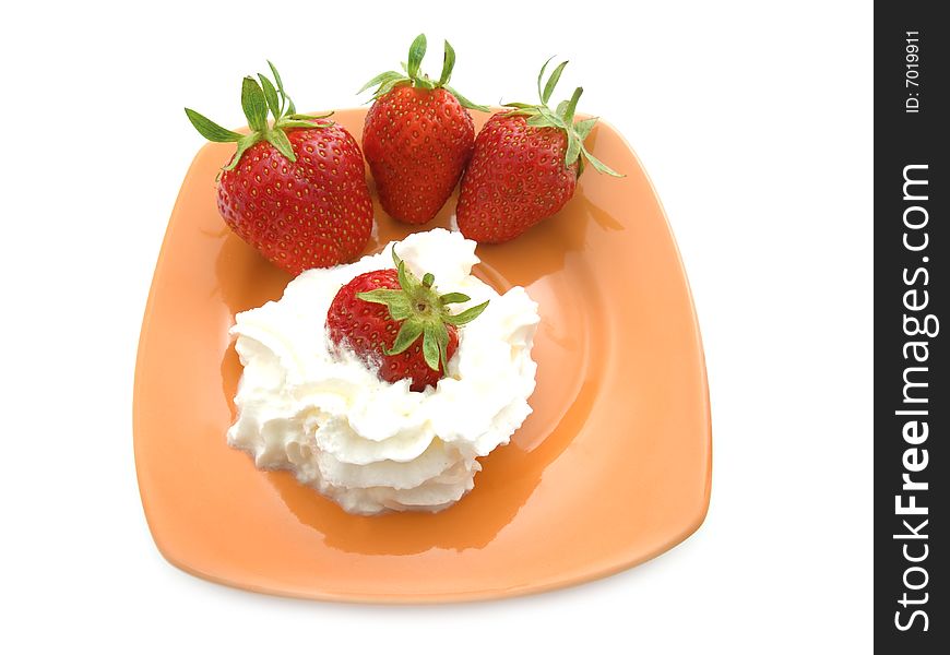 Strawberries full of cream  isolated on a white background