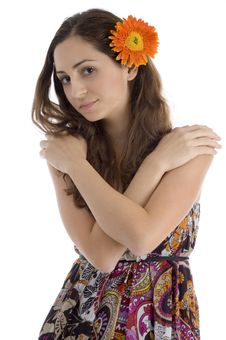 Portrait Of Young Woman With Gerbera Flower Stock Photos Portrait Of Young Woman With Gerbera Flower Stock Photos