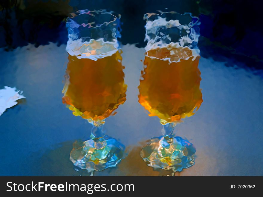 Two glasses of beer on an office table