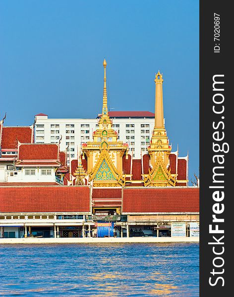 Buddhist Temple on the Chao Praya River, bangkok, Thailand.