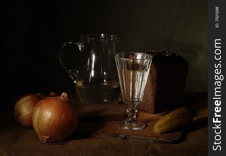 Still life with onion and vodka. Still life with onion and vodka