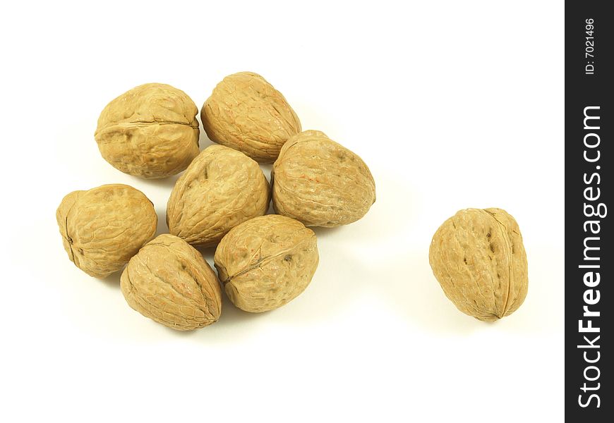 Walnuts on white isolated background. Walnuts on white isolated background.