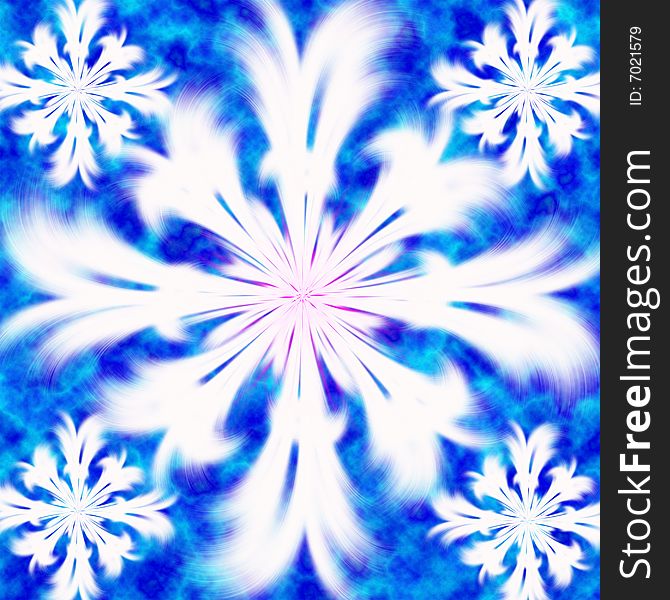 Five snowflakes white on turn blue background