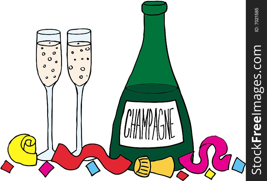 Champagne bottle and glasses