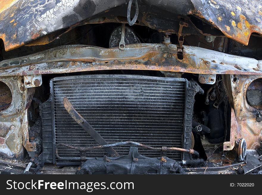 Burnt out engine of a van. Burnt out engine of a van.