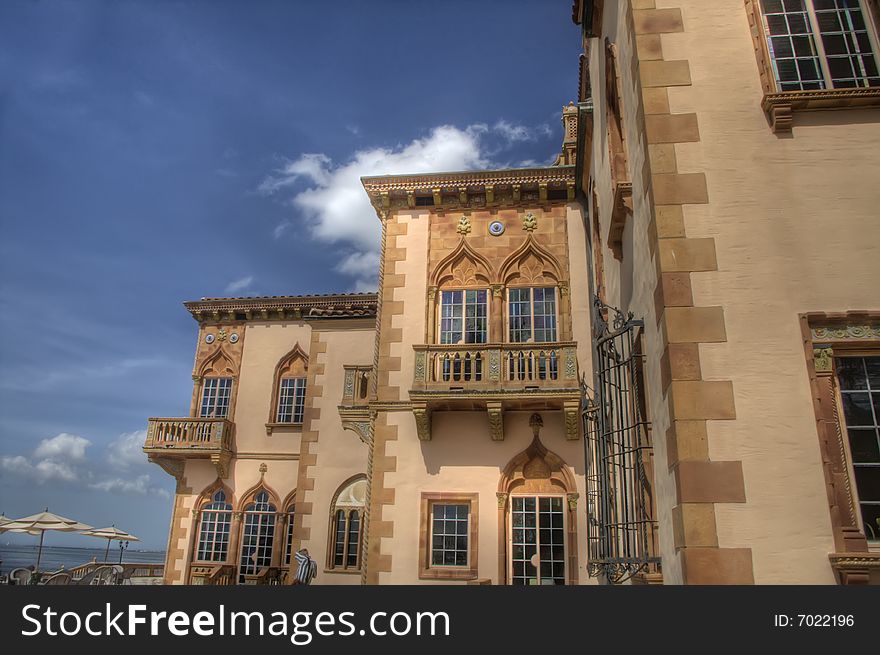 The southern facade of the Venetian-style Ringling Mansion. The southern facade of the Venetian-style Ringling Mansion