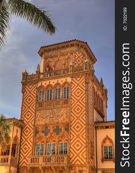 Ornate tower on a Venetian-style mansion. Ornate tower on a Venetian-style mansion