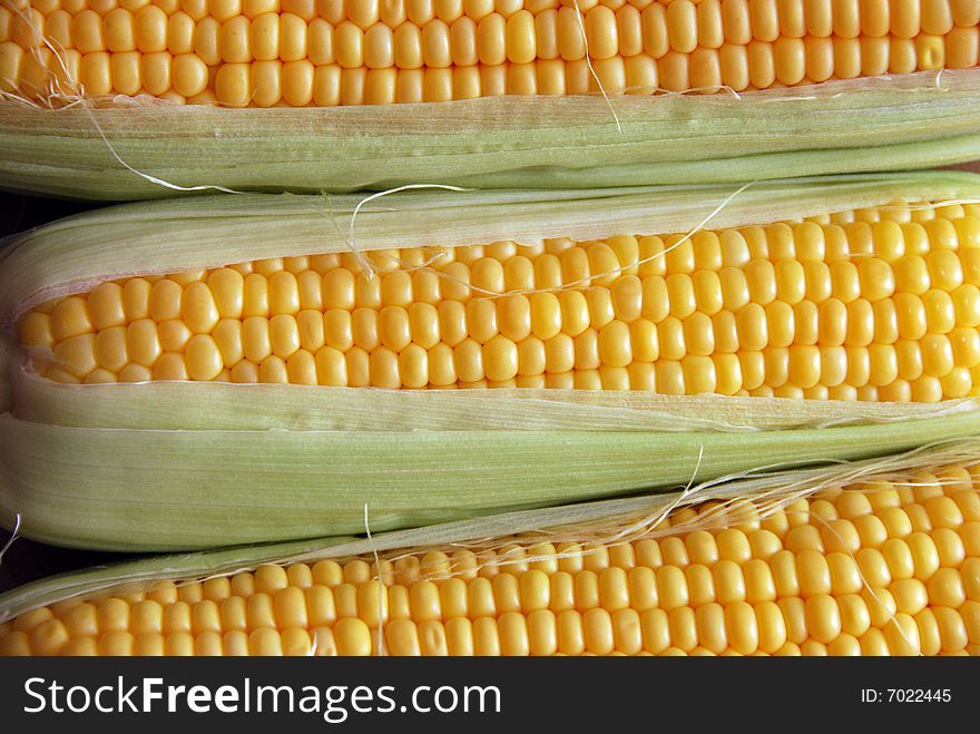 Kind of raw cobs corn close up