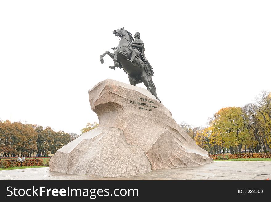 The Bronze Horseman a monument to Peter the Great the founder of St Petersburg, Russia.Standing in Senatskaia Square facing the Neva River and surrounded by Senate and Synod buildings. The Bronze Horseman a monument to Peter the Great the founder of St Petersburg, Russia.Standing in Senatskaia Square facing the Neva River and surrounded by Senate and Synod buildings