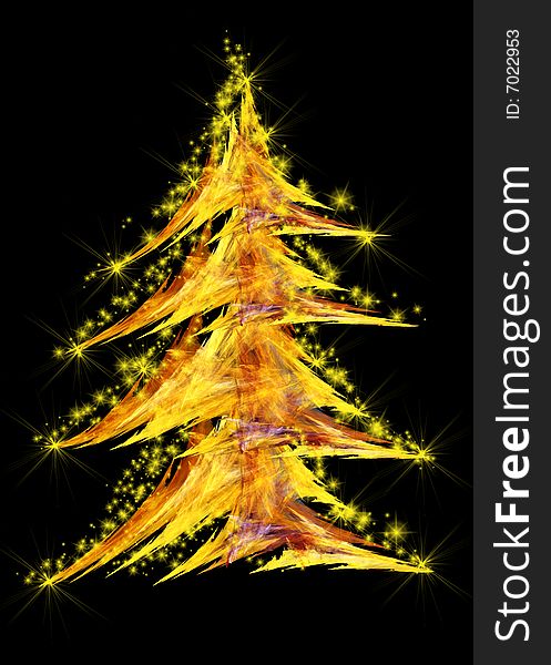 Abstract christmas tree in golden glowing light.