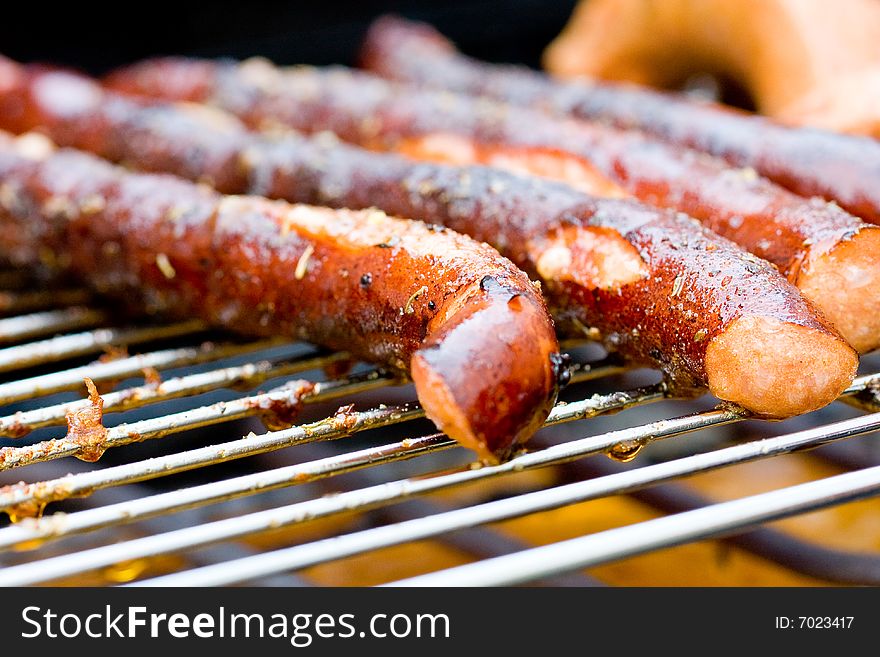 Close-up of grilled sausages