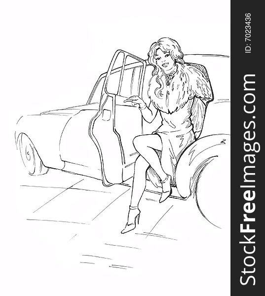 lady in the car illustration. lady in the car illustration