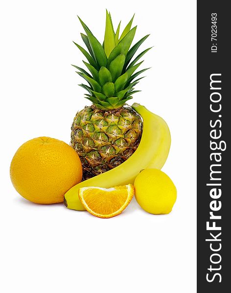 Fresh tropical fruit on a white background