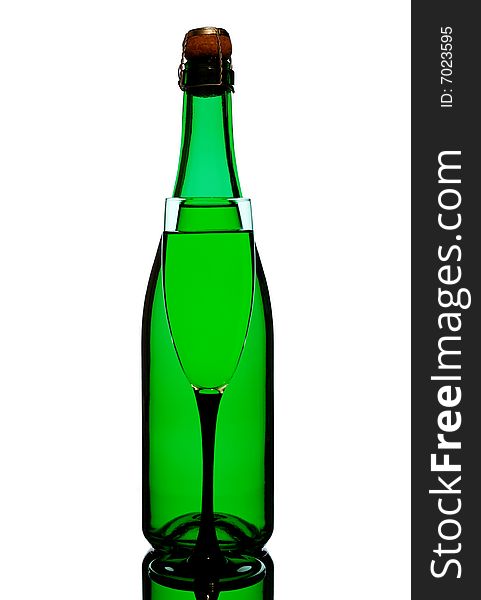 Silhouette of Champagne Bottle and Glass