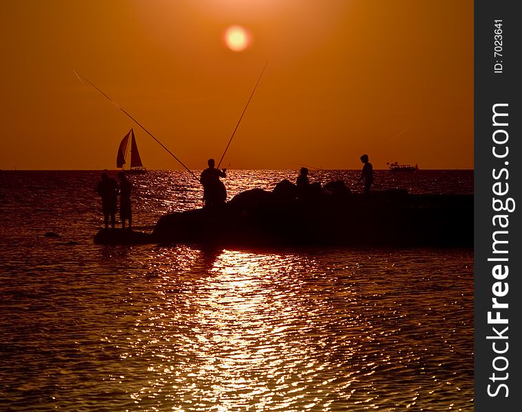 Sunset Fisherman Boat Peer