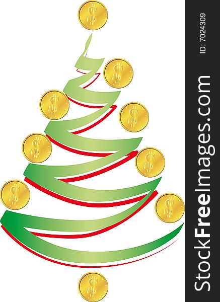 An abstract christmas tree decorated with dollar coins. An abstract christmas tree decorated with dollar coins