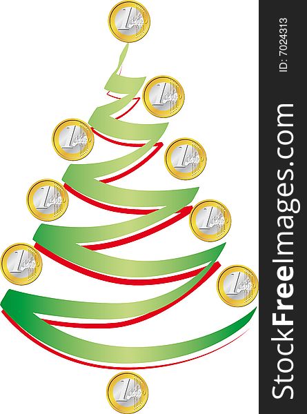 An abstract christmas tree decorated with euro coins. An abstract christmas tree decorated with euro coins