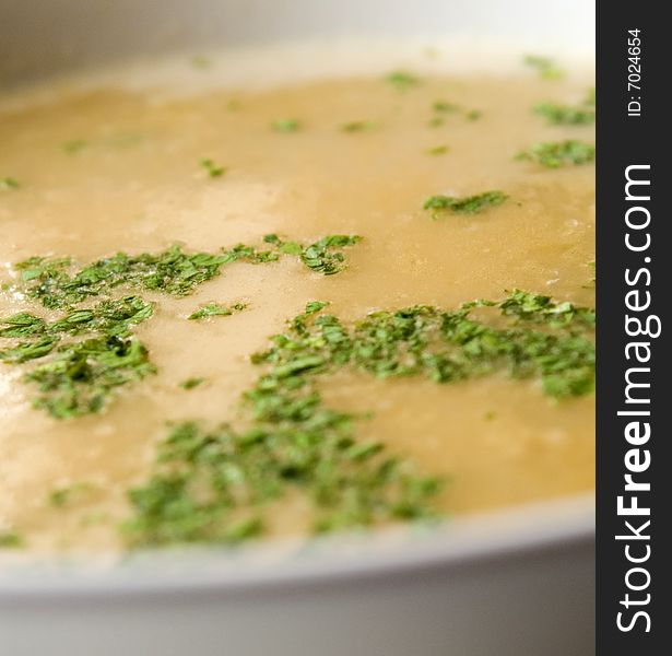 Creamy pumpkin soup with chives. Creamy pumpkin soup with chives