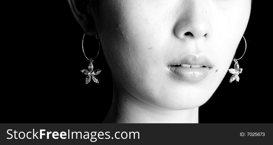 Black and white mouth and earrings isolated