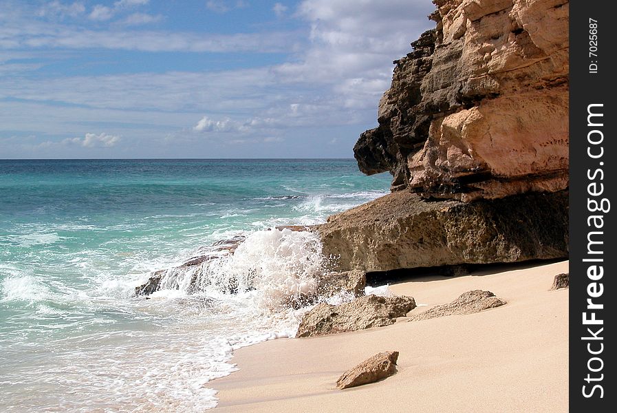 Ocean Waves on Rocky Cupocoy Beach in , St Martin. Ocean Waves on Rocky Cupocoy Beach in , St Martin