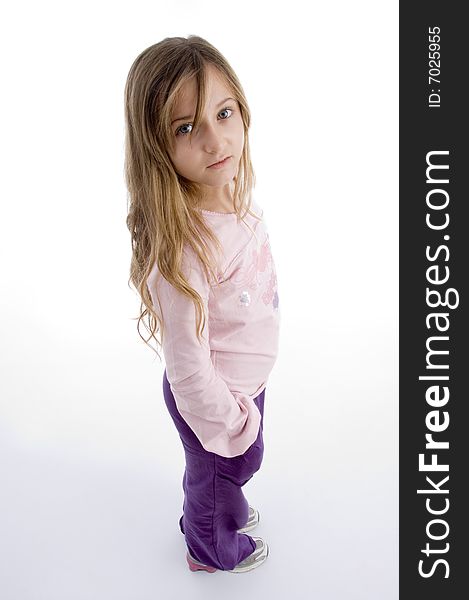 Side pose of little girl on an isolated background