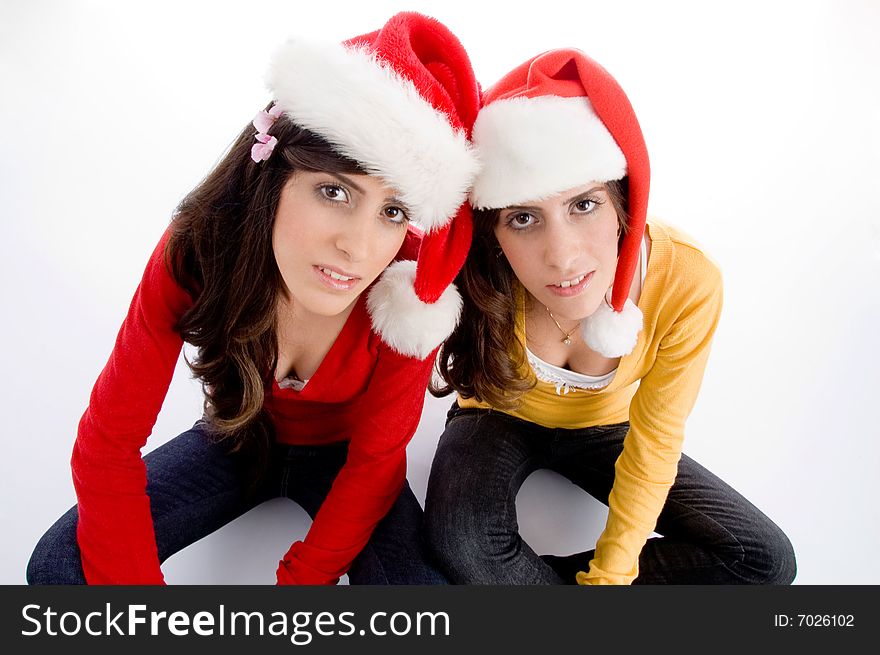 Sitting females with christmas hat