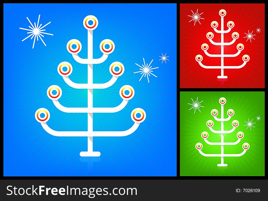 Stylized, modern Christmas Tree with radiating lines and reflection in 3 colors. Flexible, easy-edit file. Stylized, modern Christmas Tree with radiating lines and reflection in 3 colors. Flexible, easy-edit file