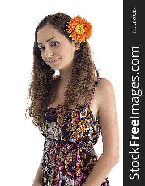 Portrait Of Pretty Female With Gerbera In Hair