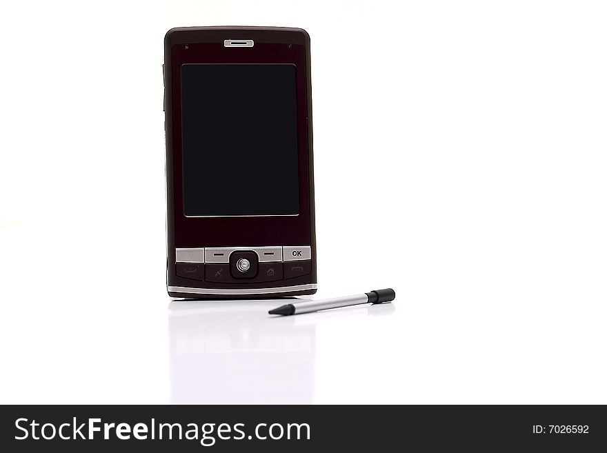 Personal portable computer with the stylus on a white background. Personal portable computer with the stylus on a white background