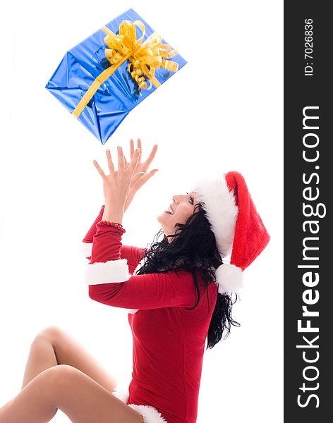 Girl catching a Christmas present
