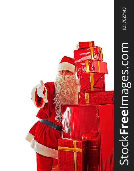 Xmas  background: Santa Claus, gifts,