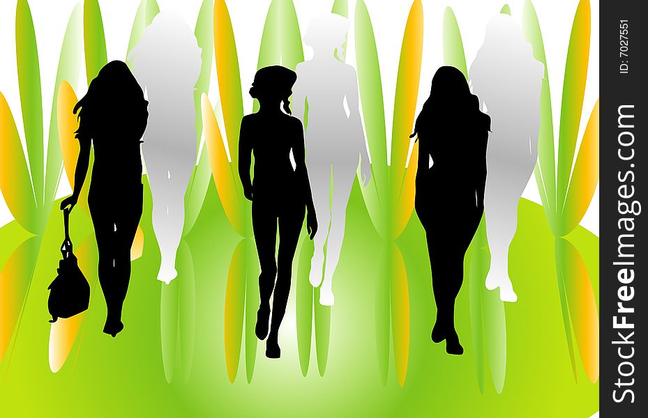 Illustration of three girls green