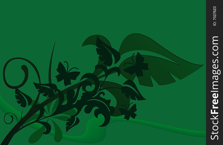 Design of a green floral background. Design of a green floral background