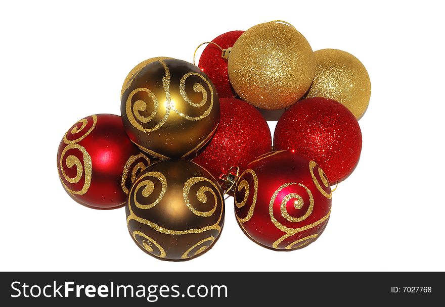 Two colors Christmas ornaments balls isolated on the white. Two colors Christmas ornaments balls isolated on the white.