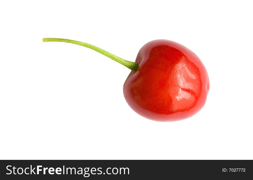 Single red cherry isolated on white