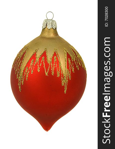 Red christmastree ornament with gold, isolated on white background. Red christmastree ornament with gold, isolated on white background