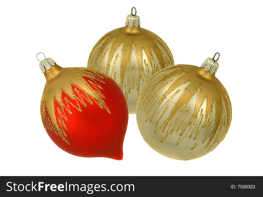 Isolated Red And Silver Christmastree Ornaments